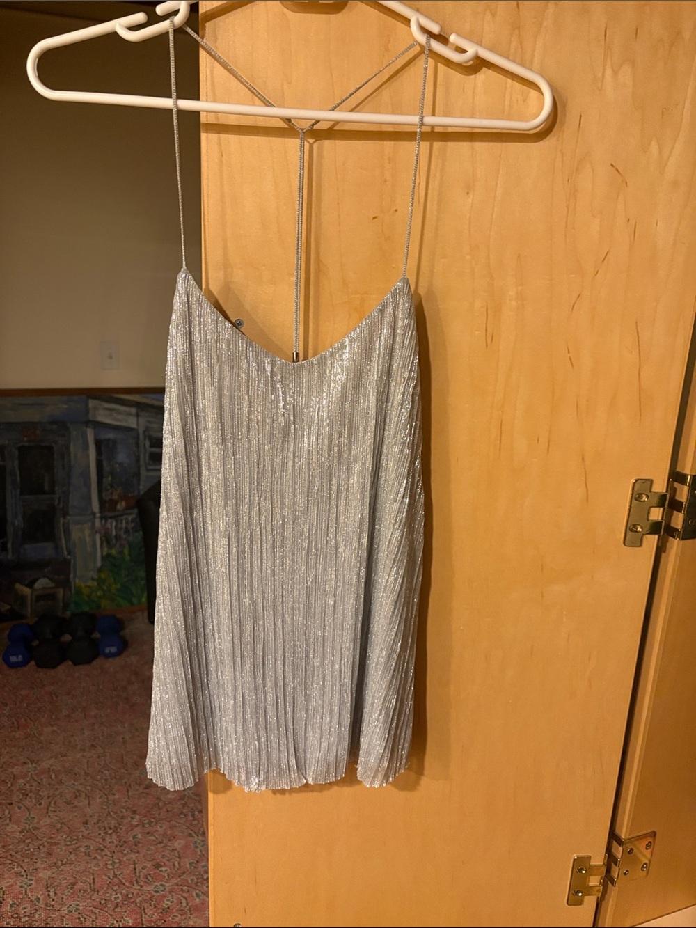 Express Silver Metallic Pleated tank